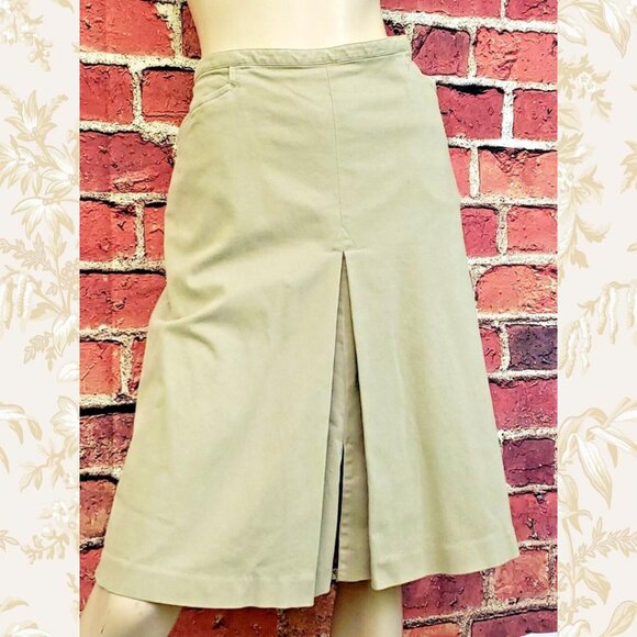 Talbots Stretch Chino Front Pleat Knee Length Khaki Skirt with Pockets Womens 16 - Picture 1 of 10